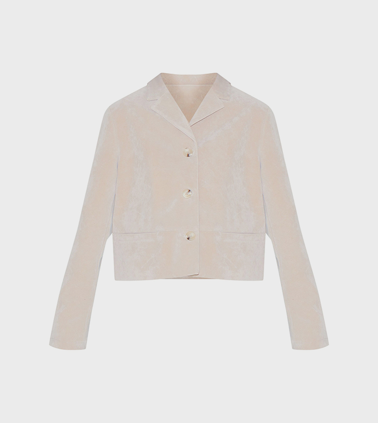Faux Suede Long Sleeves Crop Blazer