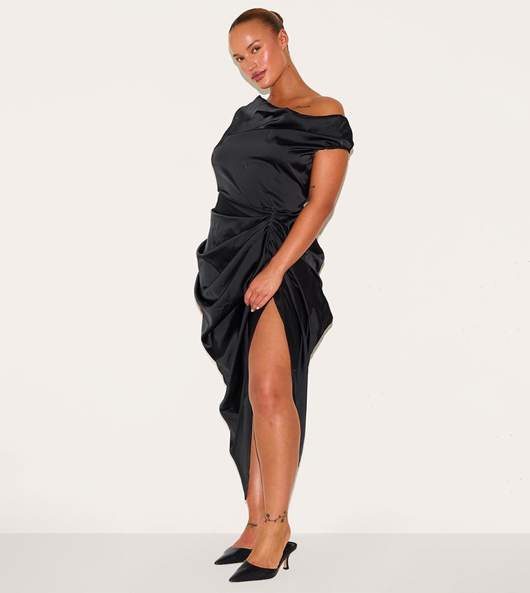 saloni grace off the shoulder dress Sequined Asymmetric Off Shoulder Bodycon Party Midi Dress