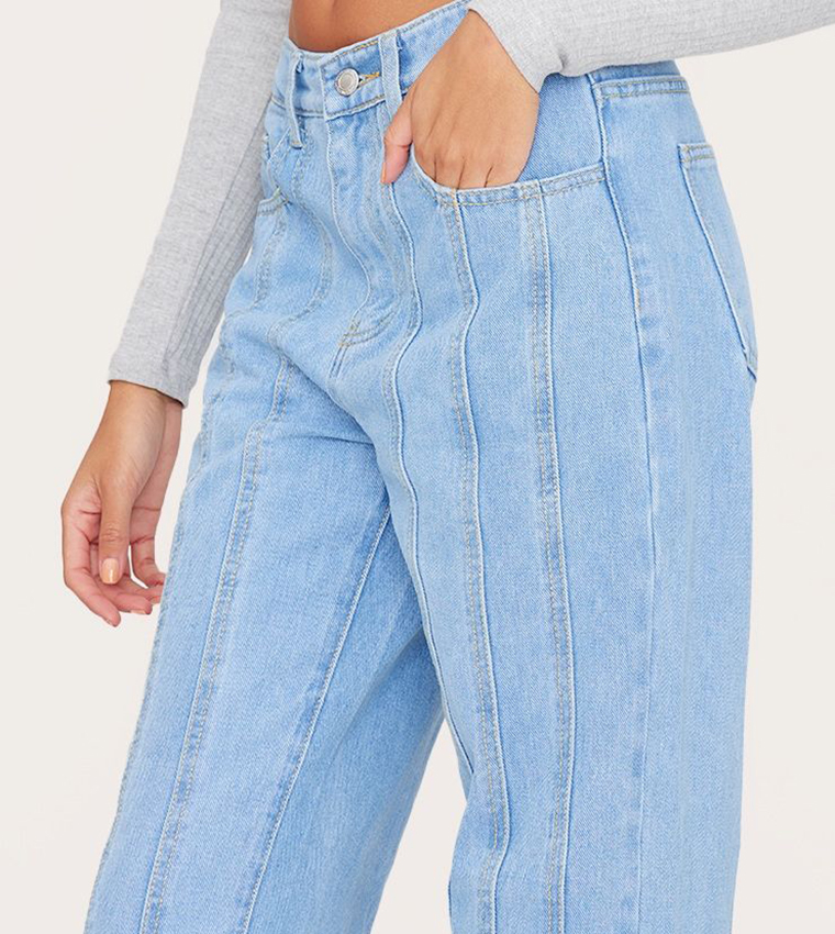 Washed Seam Detail Straight Fit Jeans