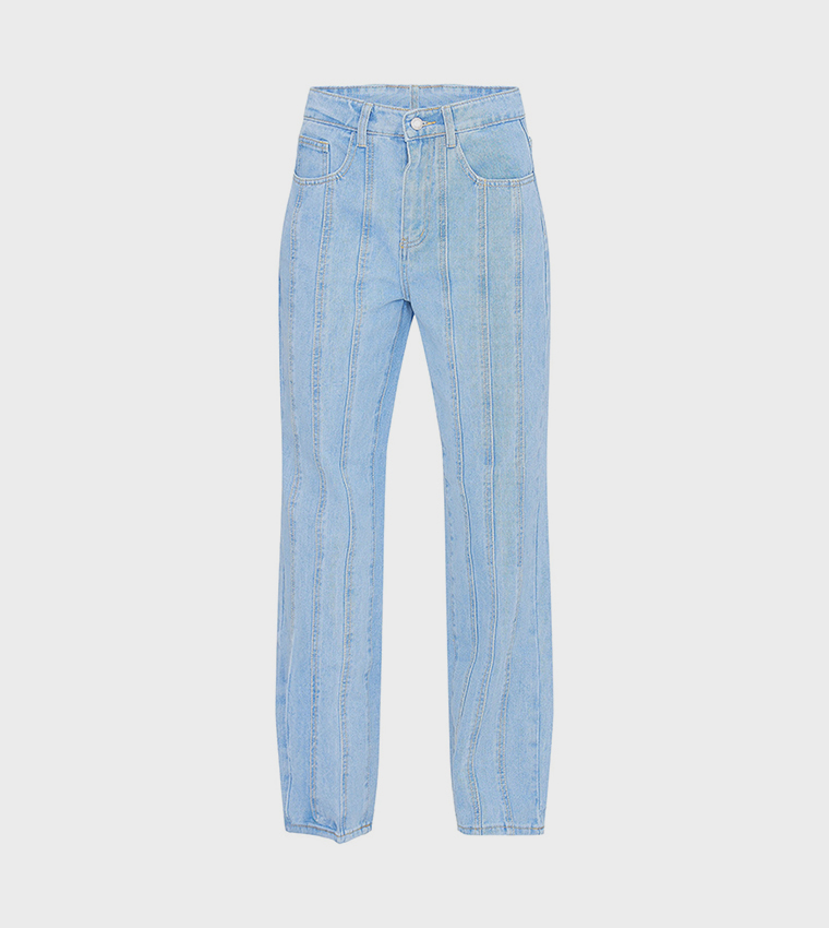 Washed Seam Detail Straight Fit Jeans