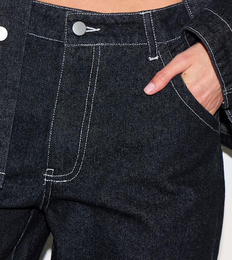 Raw Mid Rise Wide Leg Jeans
