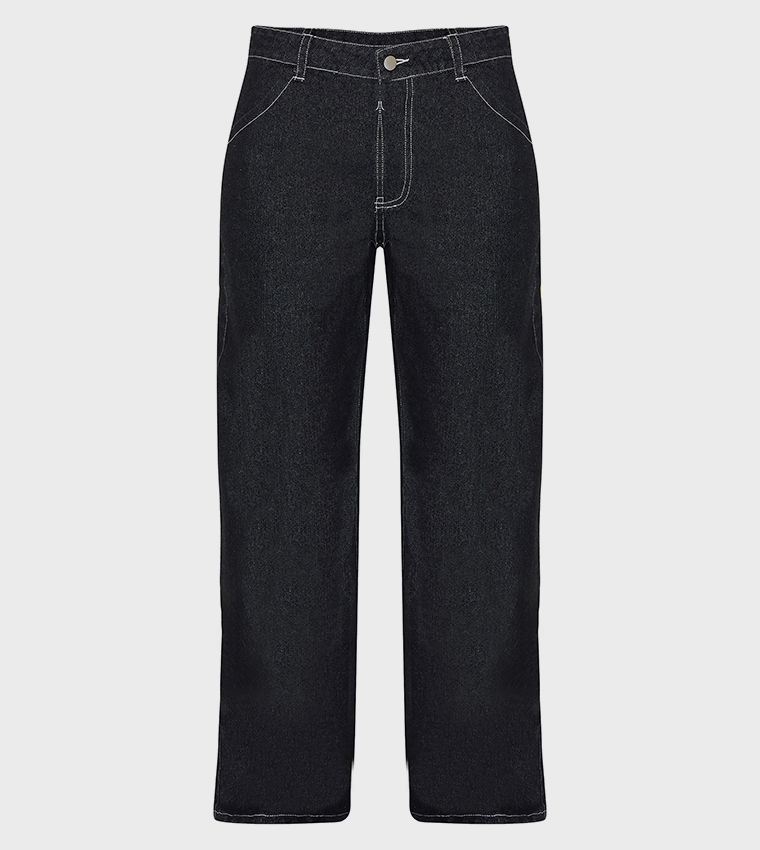 Raw Mid Rise Wide Leg Jeans