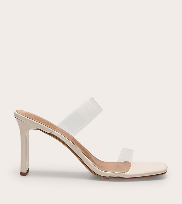 PU Square Toe Perspex Straps Heel Sandals