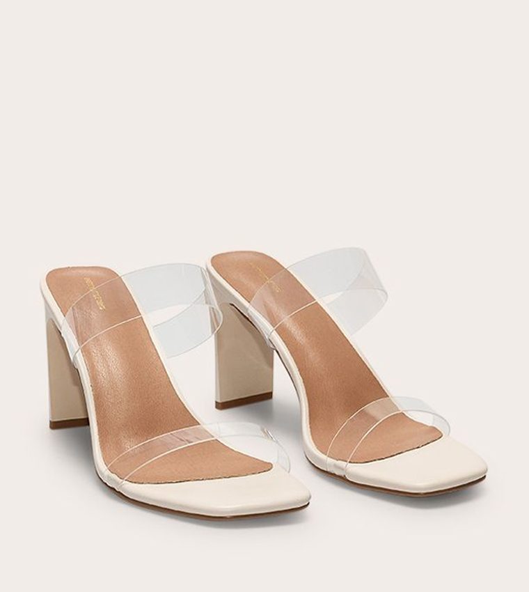 PU Square Toe Perspex Straps Heel Sandals