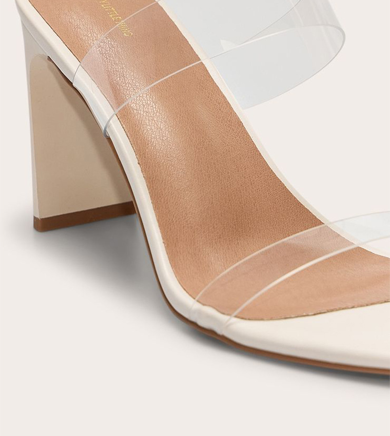 PU Square Toe Perspex Straps Heel Sandals