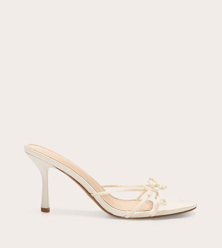 Satin Round Toe Bow Detail Heel Sandals