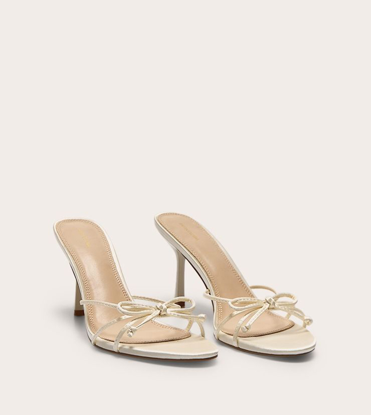 Satin Round Toe Bow Detail Heel Sandals
