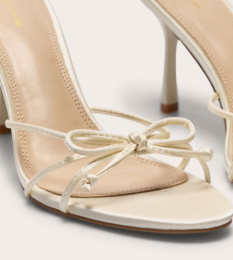 Satin Round Toe Bow Detail Heel Sandals