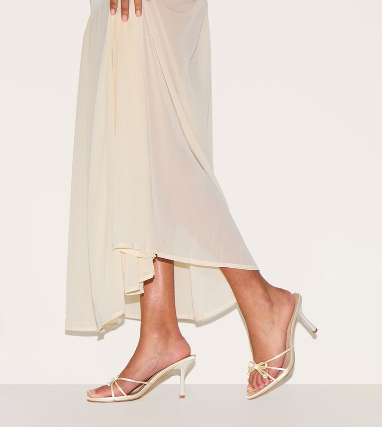 Satin Round Toe Bow Detail Heel Sandals