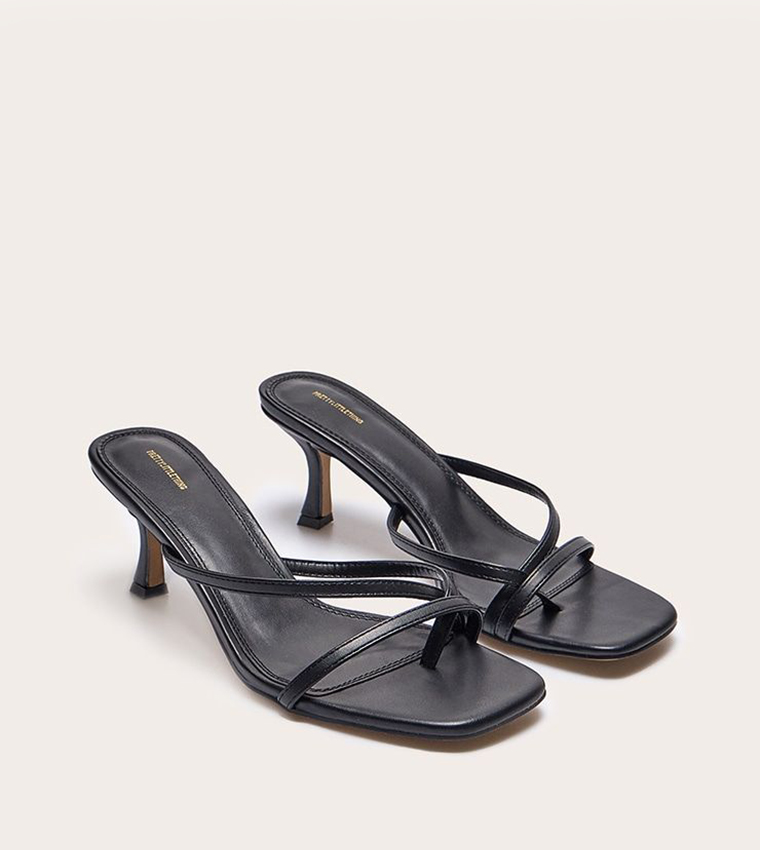 PU Square Toe Strappy Toe Thong Heel Sandals
