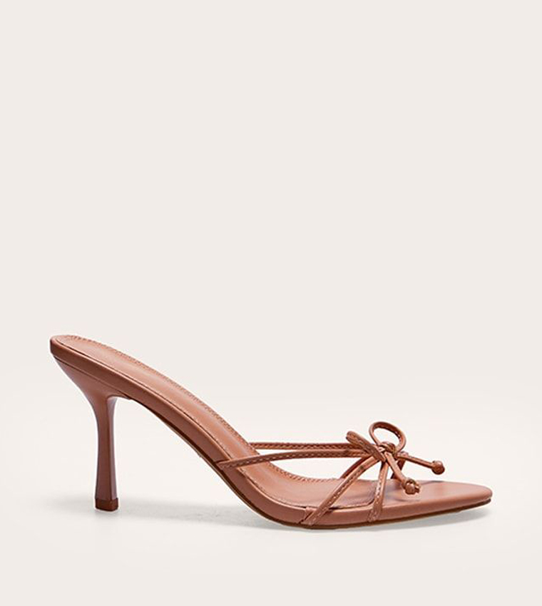 PU Round Toe Bow Detail Heel Sandals