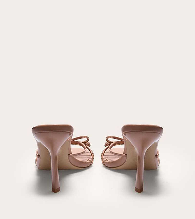 PU Round Toe Bow Detail Heel Sandals