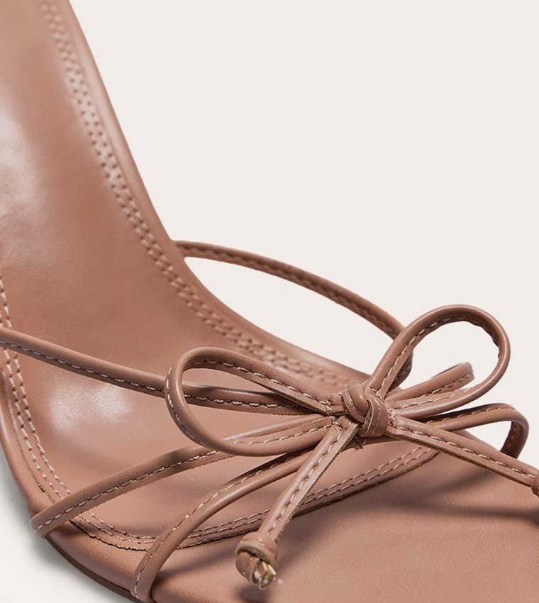 PU Round Toe Bow Detail Heel Sandals