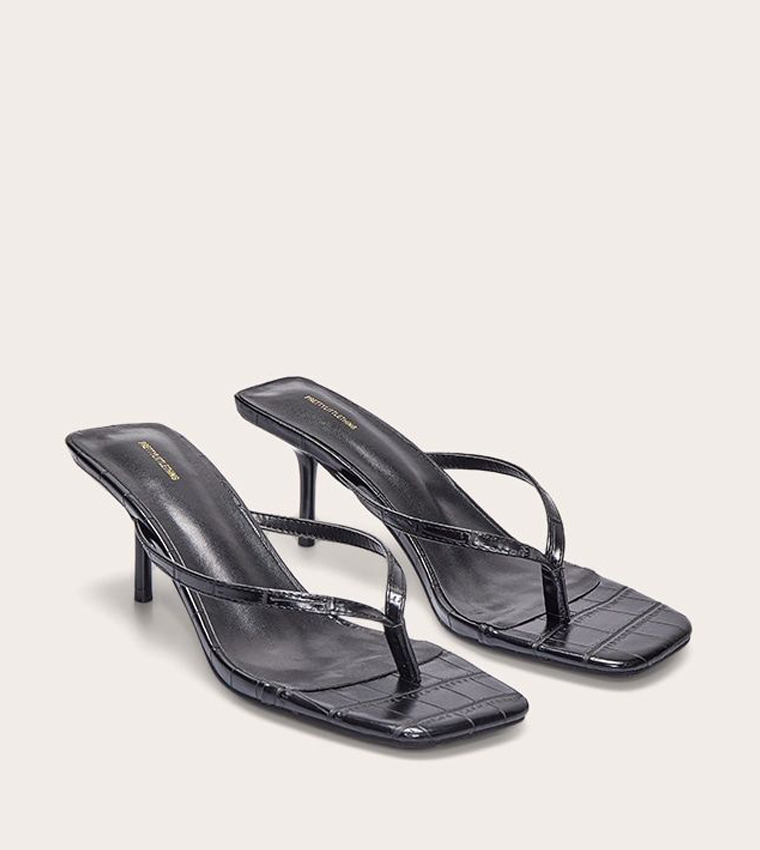 Pu Square Toe Mid Stiletto Heel Sandals