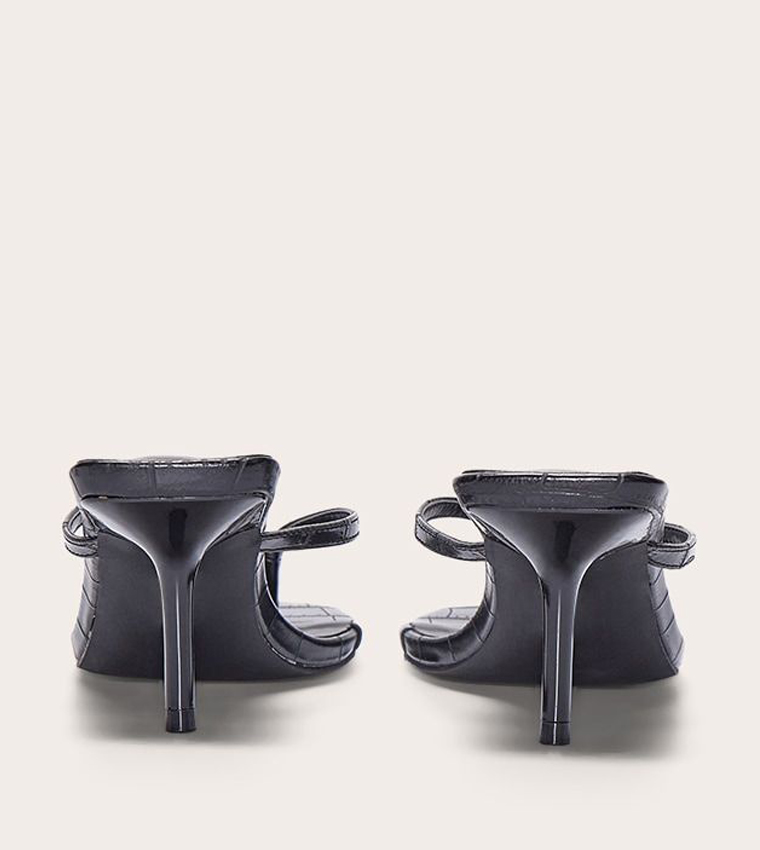 Pu Square Toe Mid Stiletto Heel Sandals
