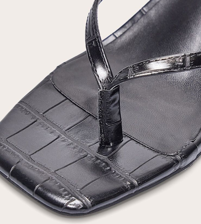 Pu Square Toe Mid Stiletto Heel Sandals