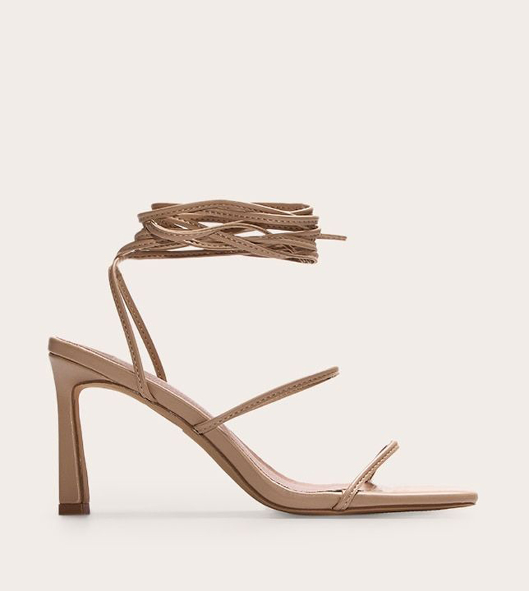 Square Toe Strappy Lace Up Stiletto Heeled Sandals