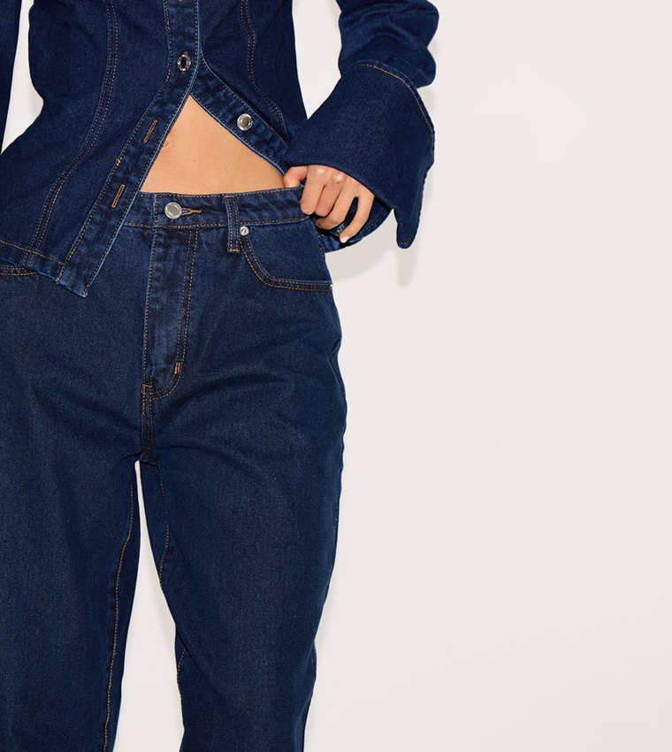 Washed High Waist Mom Fit Jeans