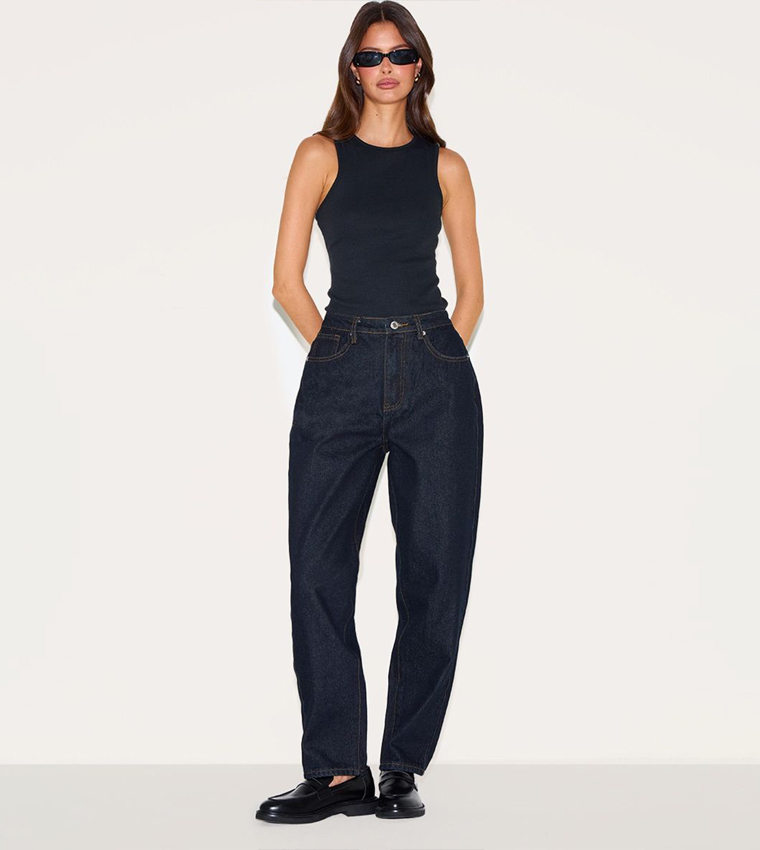 بنطال جينز موم فِت بخصر عالي