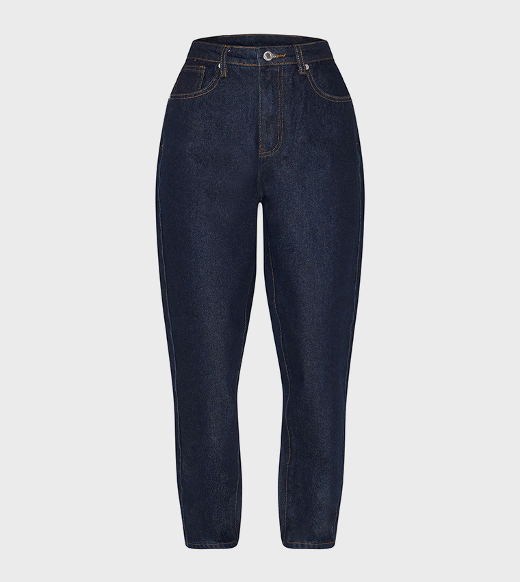 بنطال جينز موم فِت بخصر عالي