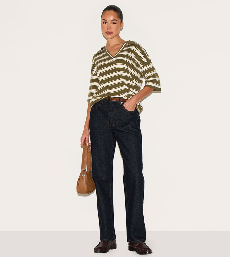 Washed High Waist Straight Fit Jeans