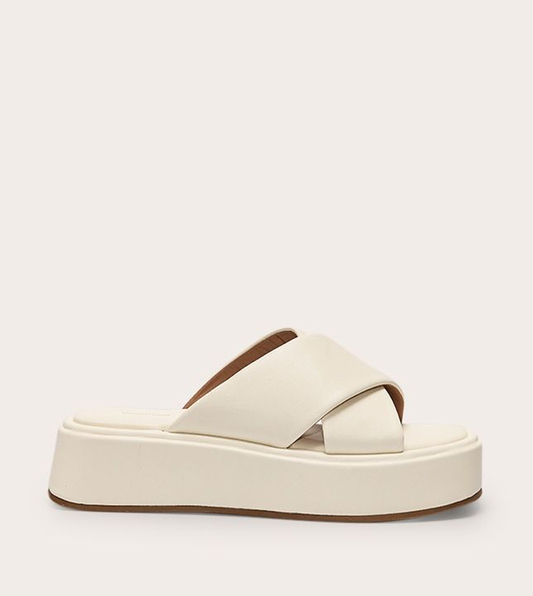 PU Round Toe Cross Strap Platform Sandals