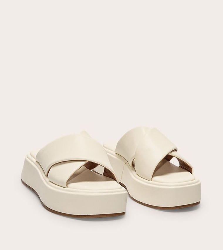 PU Round Toe Cross Strap Platform Sandals