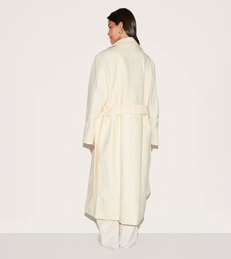 Solid Oversized Wool Look Trench Coat