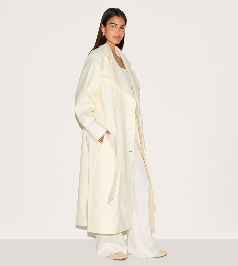 Solid Oversized Wool Look Trench Coat