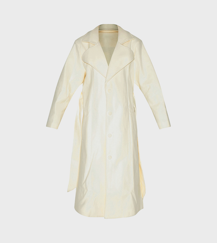 Solid Oversized Wool Look Trench Coat