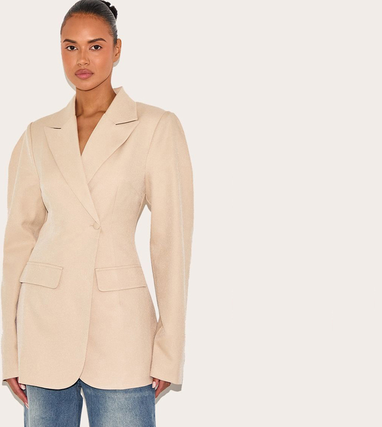 Drop Shoulder Cinch Waist Extreme Oversized Blazer