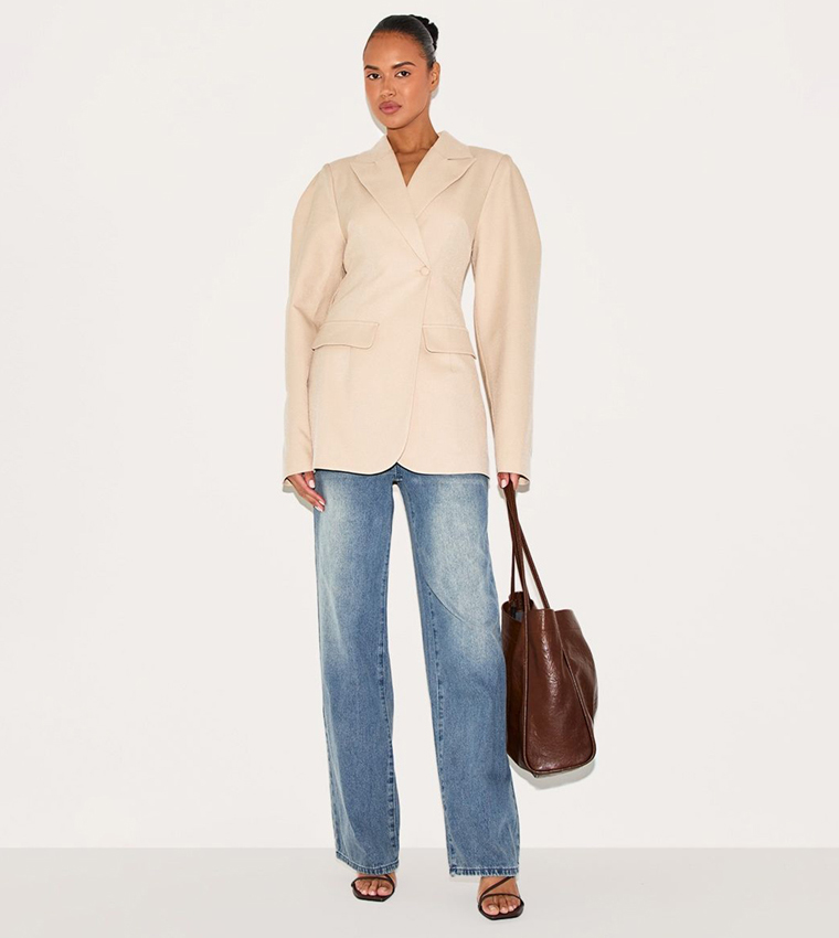 Drop Shoulder Cinch Waist Extreme Oversized Blazer