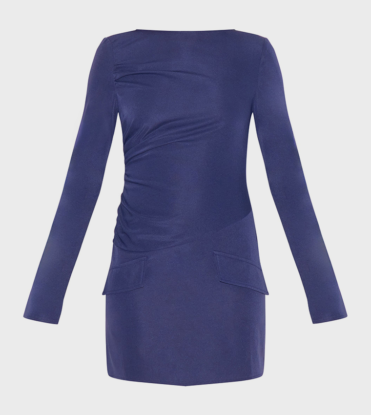 Tailored Woven Ruched Detail Long Sleeve Bodycon Dress