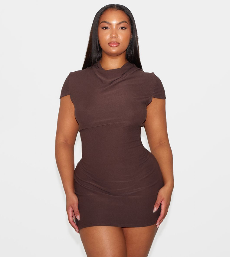 Soft Touch High Neck Cowl Bodycon Dress