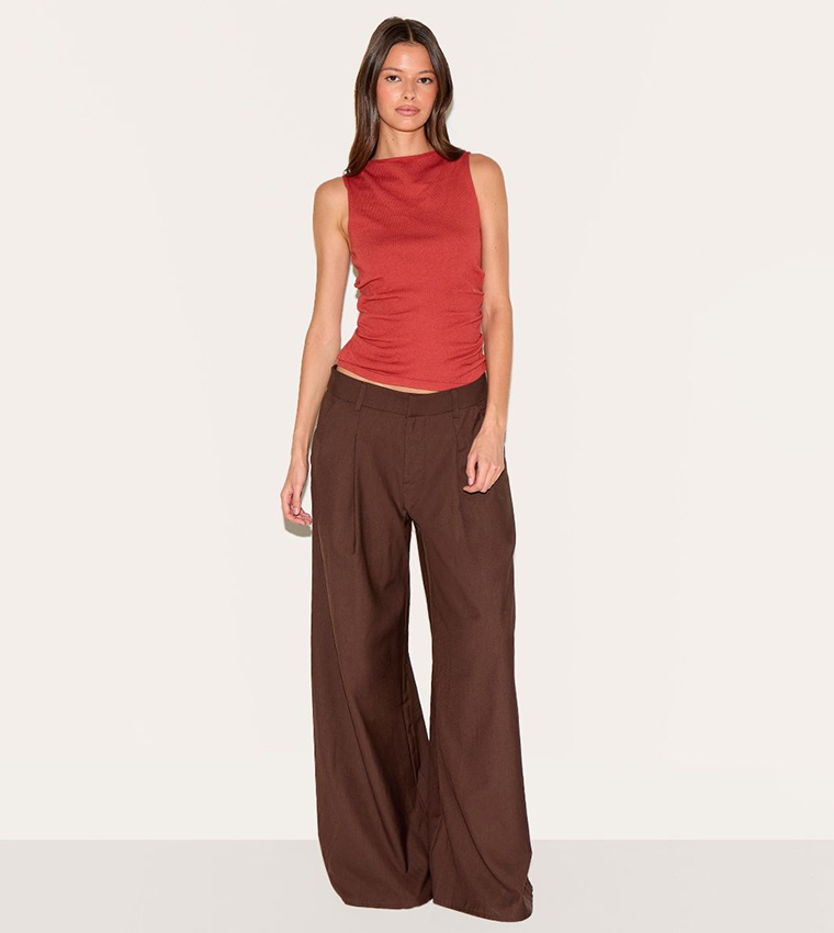 Double Pleated Wide Leg Trousers