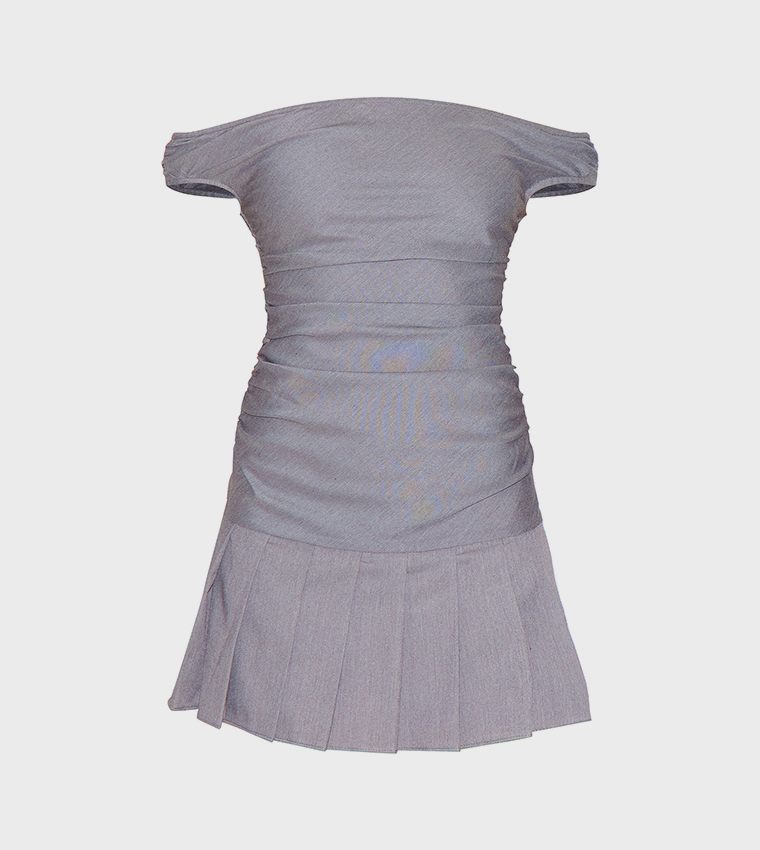 Bardot Ruched Detail Pleated Shift Mini Dress