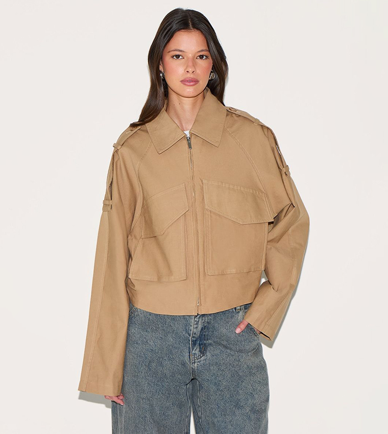 Trench Detail Cropped Zip-Through Jacket