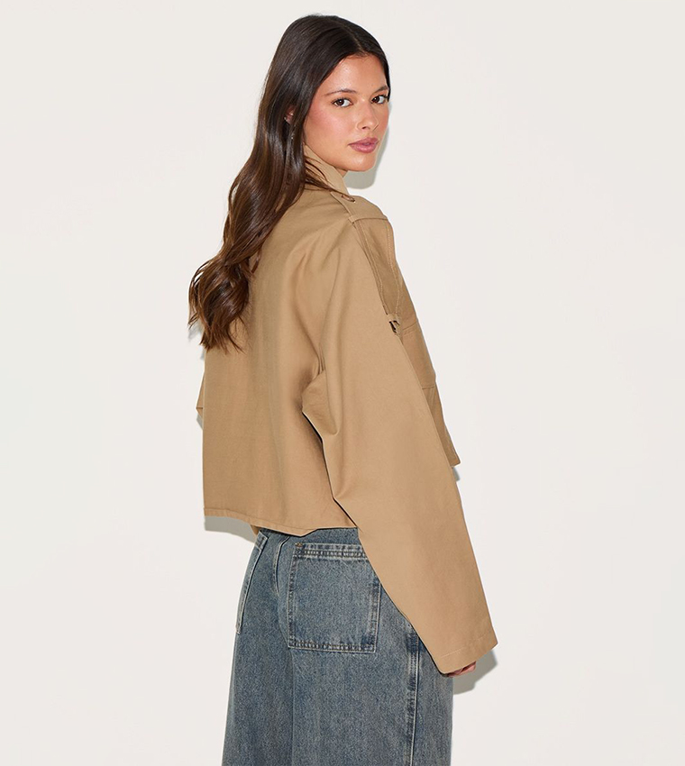 Trench Detail Cropped Zip-Through Jacket