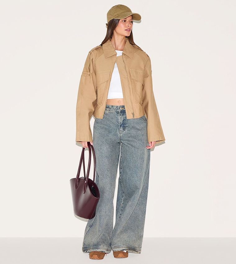 Trench Detail Cropped Zip-Through Jacket