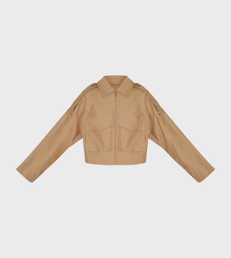 Trench Detail Cropped Zip-Through Jacket