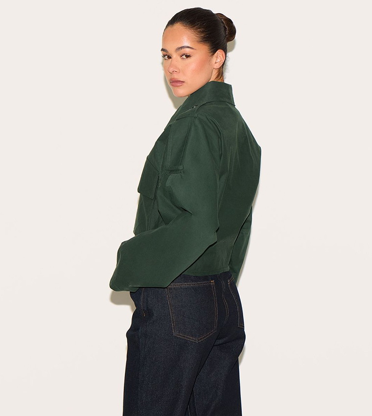 Trench Detail Cropped Zip-Through Jacket