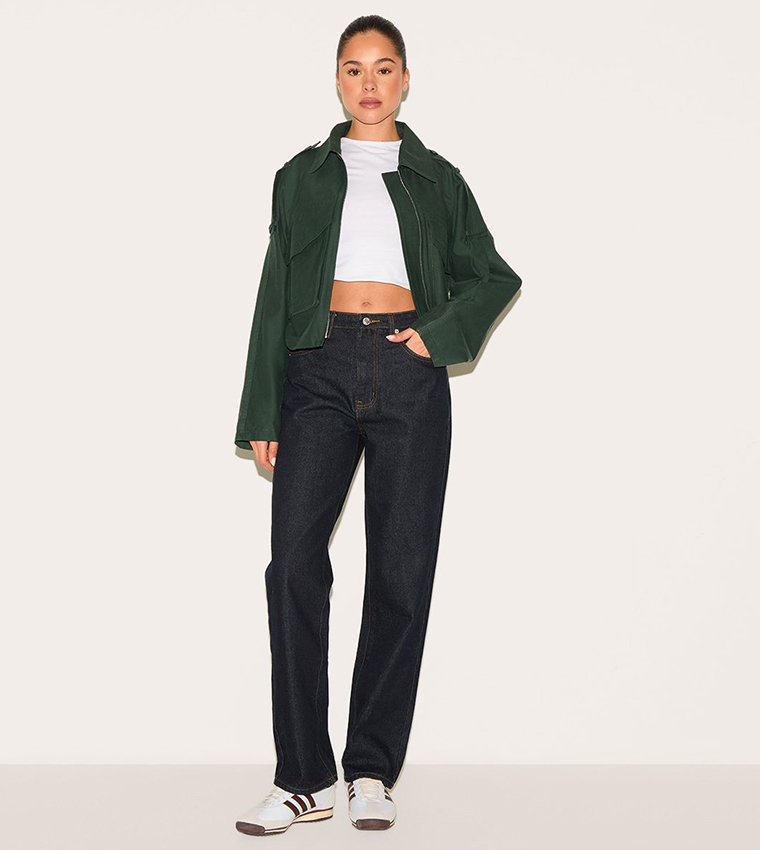 Trench Detail Cropped Zip-Through Jacket