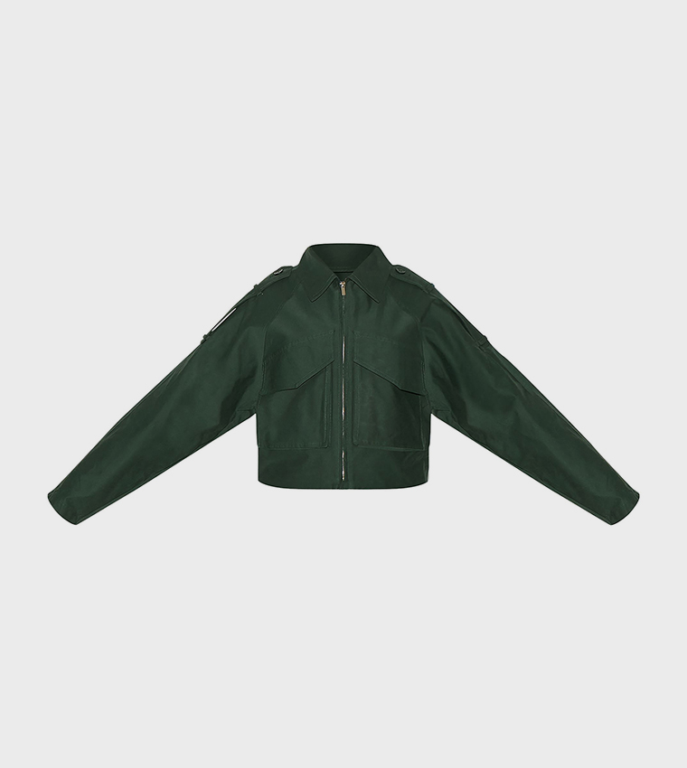 Trench Detail Cropped Zip-Through Jacket