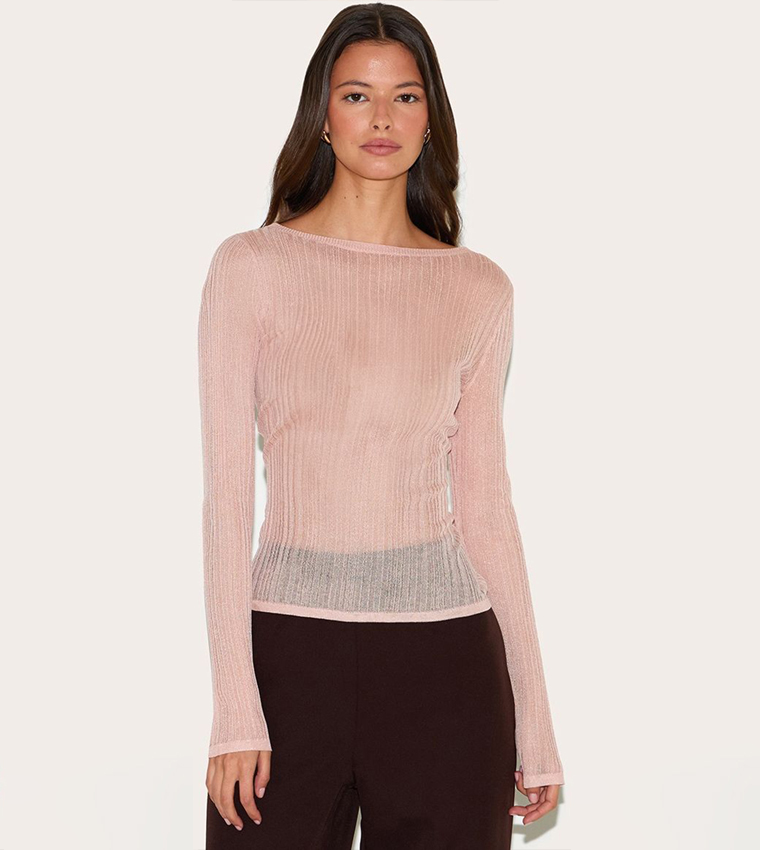 Sheer Knit Long Sleeves Top