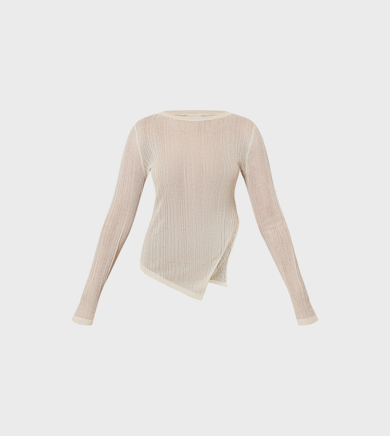Sheer Knit Asymmetric Crop Top
