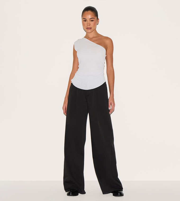 Fine Knit One Shoulder Ruched Side Top