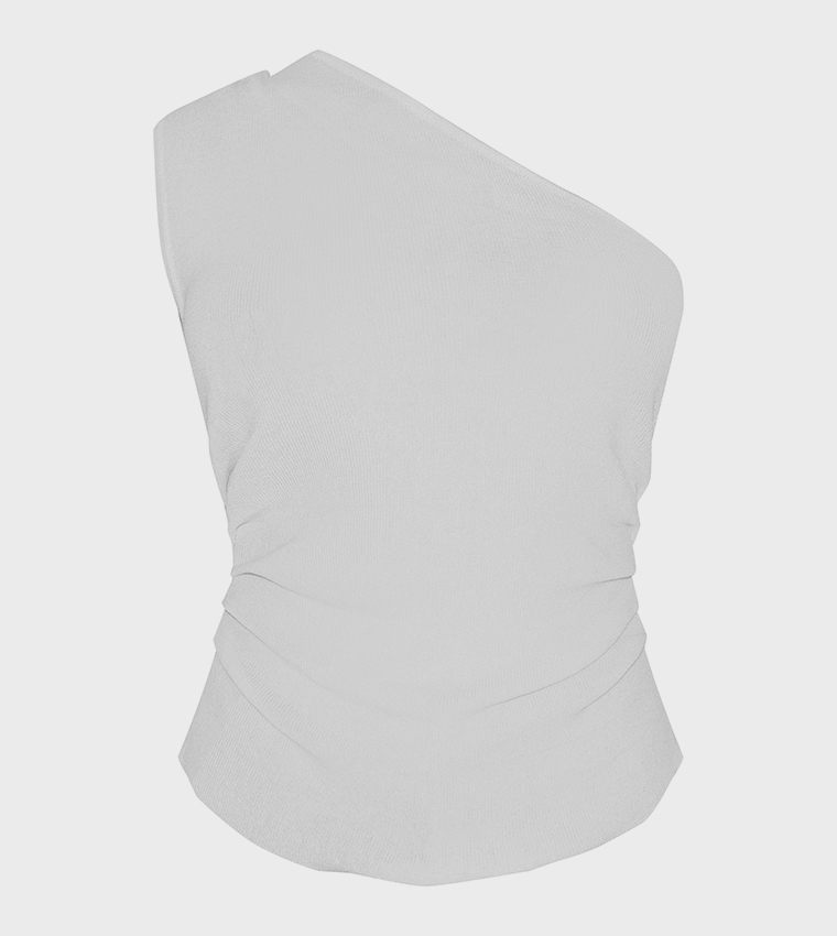 Fine Knit One Shoulder Ruched Side Top