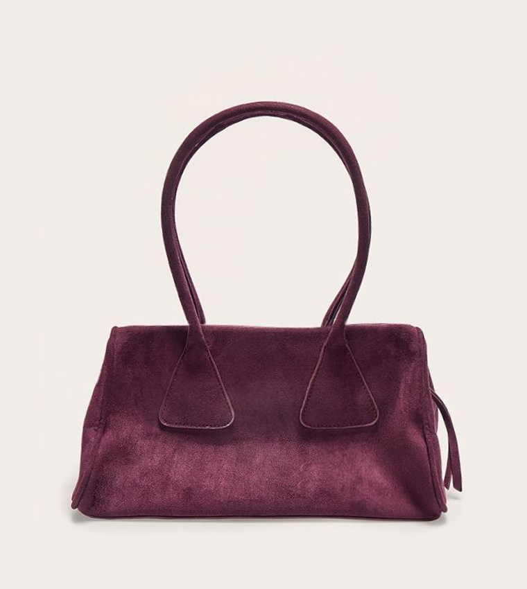 Textured Faux Suede Bowler Bag