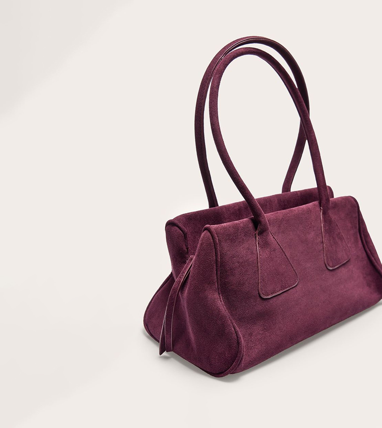 Textured Faux Suede Bowler Bag