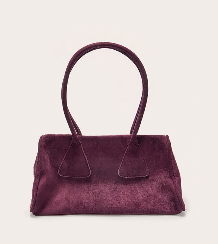 Textured Faux Suede Bowler Bag